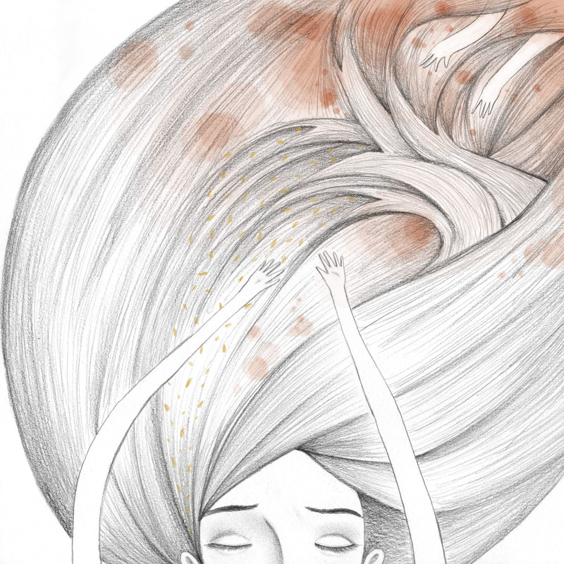 arms, hair, ideas, feelings, dreaming, thoughts, daydream, pencil, illustration, cover