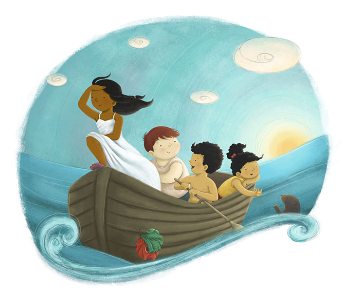 hope, children on a boat, sailing children, book for children, children illustration, digital art, laura gonzalez, illustrator, picture book