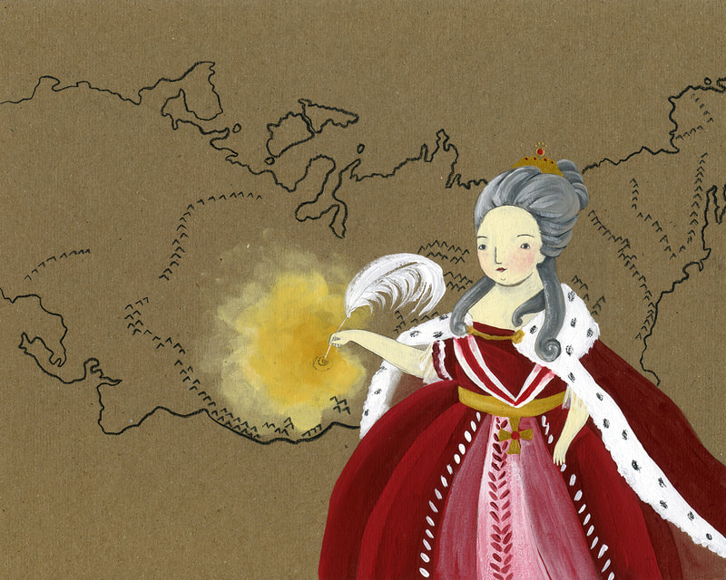 Catalina II, empress, Catherine II, russia, russian, acrylics, illustration, cardboard, artwork