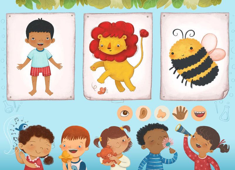 poster for preK, senses, children, kindergarden, cute illustration, school illustration