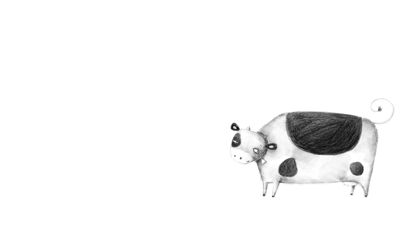 crazy cow, dark illustration, weird artwork, cartoonish cow, editorial humor, BW illustration, bovine art, black and white animal