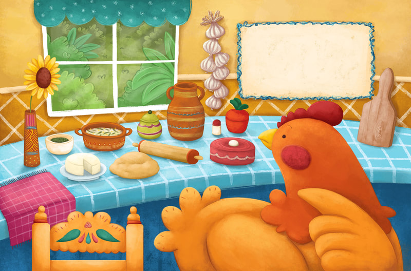 children illustration, digital art, meeting, laura gonzalez, illustrator, picture book, holy guacamole, little red hen, guacamole, classic story, picture book illustration, cute animals, little red hen, 
 mexican food, mexican kitchen, mexican cuisine